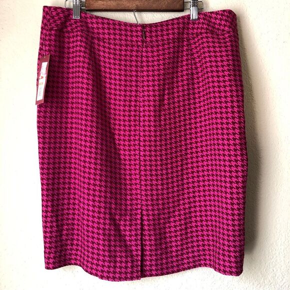 Merona Womens Pencil Skirt Plus Size 16 Pink Burgundy Houndstooth Plaid Fabric - Picture 2 of 10